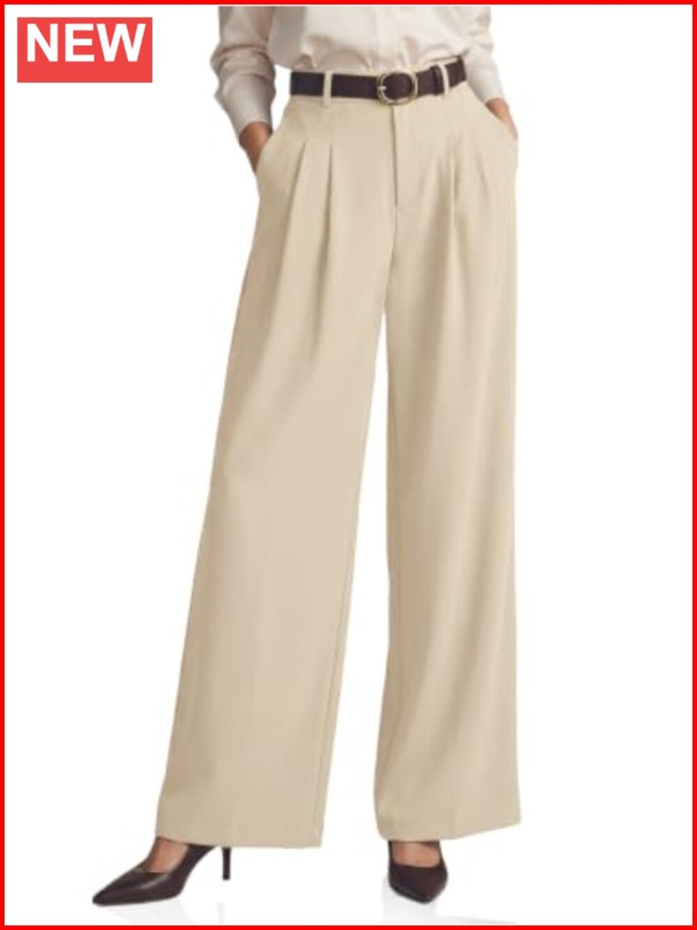 Wide Leg High Waisted Pleated Dress Pants Business Casual Trousers